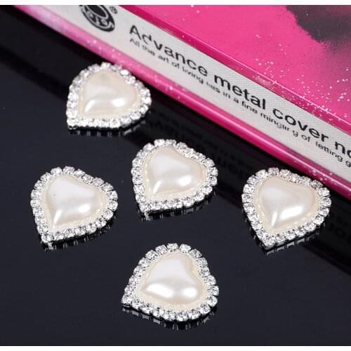 2016New 100Pcs Heart LOVE Pearl Rhinestone Button/Buckle for Wedding or Hair Accessories BT06