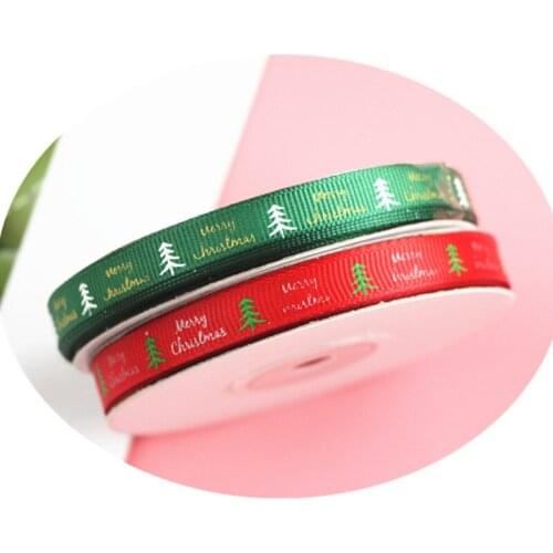 25yards 1cm 2 colors Red Green Merry Christmas Golden Words Christmas Tree Ribbon Webbing for Christmas Gift Packaging