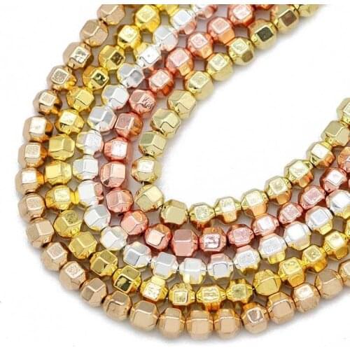 4mm Gold Silvers 18 Faceted Round Hematite Natural Stone Spacer Loose Beads For Jewelry Making Diy Bracelet Necklace 15" Strand