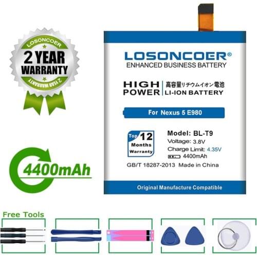 LOSONCOER Battery 4400mAh BL-T9 Battery For LG Nexus 5 Battery E980 Google Nexus G D820 D821 Nexus5 Megalodon D8