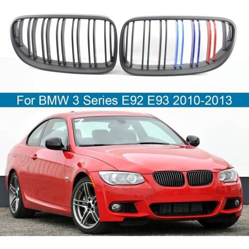 Car Front Kidney Grilles Grill Matte Black Double Line M Styling Replacement For BMW E92 E93 320i 328i 335i 2 Door 2010-2013