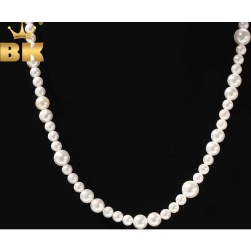 THE BLING KING Fashion Three Size White Shell Pearl Mix Chains Vintage Necklace 6mm Width Female Jewelry