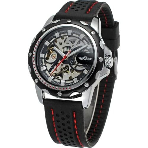 2019 Fashion Winner Top Brand Black Silicon Band Automatic Mechanical Skeleton Watch Men Gear Reloj Army Hombre Horloge Horloge