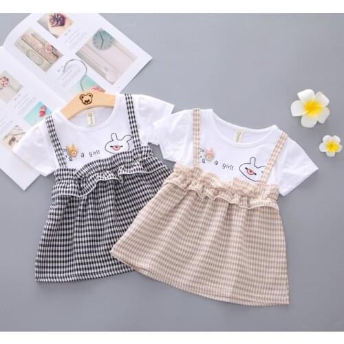 Children Sling Dresses for Newborn Baby Girl Princess Suspender Skirt Fake T-shirt 1-3 Year Infants Sweet Everyday Dress Clothes