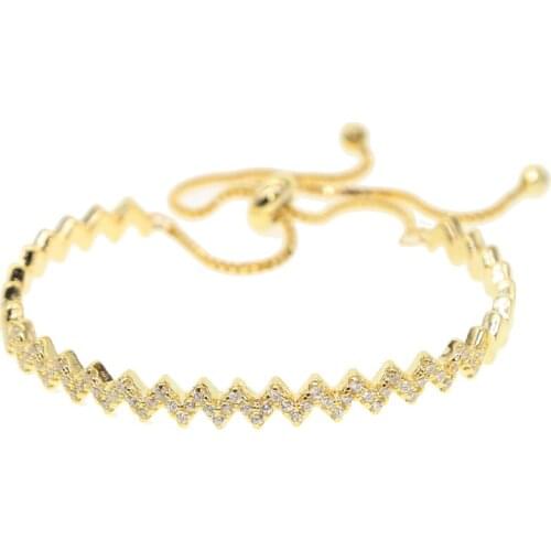 Dubai Jewelry Sets New Sale High Quality Color Wave Shape Cz Paved Bracelet For Women Lady Slider Adjustable 16+5cm Extend