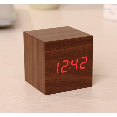 Hot selling new wooden clock led creative seat clock digital square wooden clock function soft light wooden clock