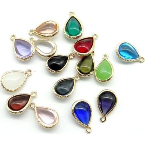 Natural stone Quartz Crystal Turquoises lapis Opal Golden rim Teardrop pendants for DIY Jewelry Making Necklace 10pcs