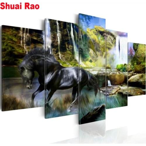5 Pieces waterfall Animal 5d diy diamond Painting horse pictures scenery full square/round drill diamond embroidery home decor