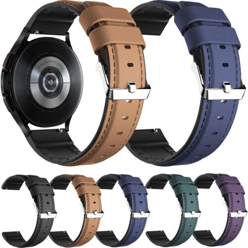 Leather+Silicone Band for Samsung Galaxy Watch 4 Classic 46mm 42mm/Watch4 44mm 40mm Band Metal Buckle Wriststrap Bracelet Belt