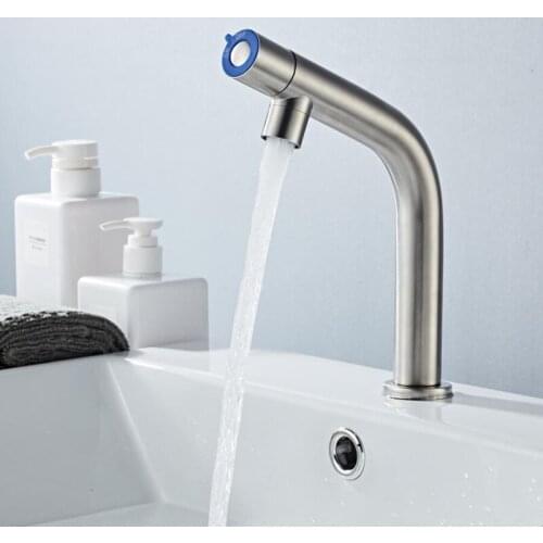 304 Stainless Steel Basin Faucet Brushed Single Cold Bathroom Wash Tap Single Handle Wash Basin Faucet For Bathroom Deck Mounted