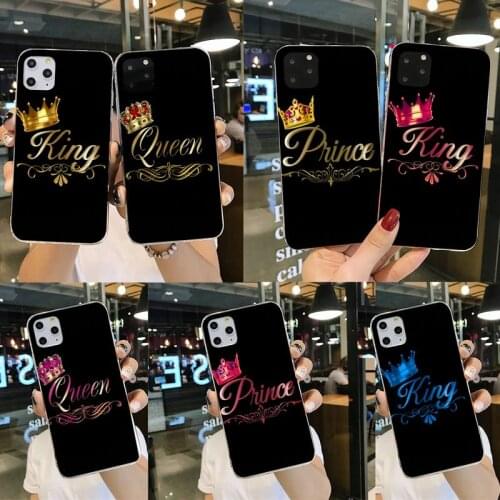 King Queen Phincess Lovers Bling Cute Phone Case for iPhone 11 pro XS MAX 8 7 6 6S Plus X 5S SE 2020 XR cover