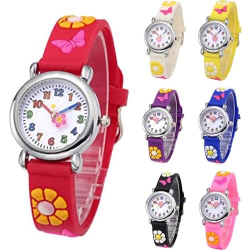 Cute Flower Butterfly Silicone Strap Round Dial Analog Quartz Child Wrist Watch