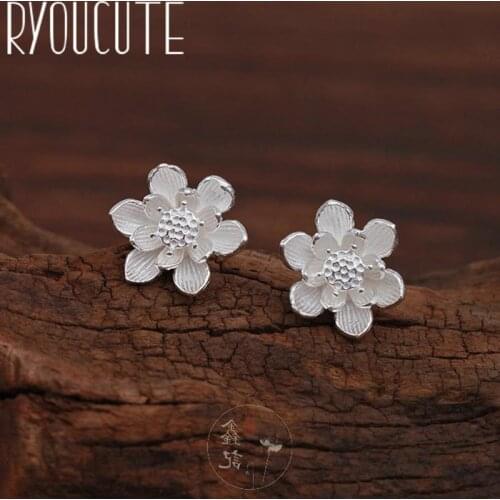 Trendy Vintage Silver Color Lotus Flower Earrings Femme Gifts Ladies Earrings for Women Statement Jewelry Brincos
