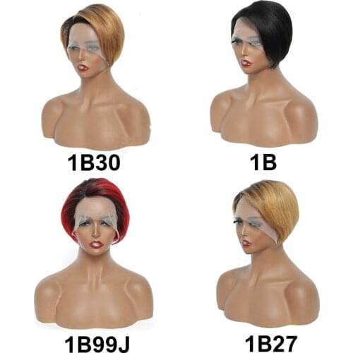 Monika Pre Plucked Pixie Short Cut Ombre Colored Human Hair Wigs 13*4*1 T Part Lace Wigs For Wowen