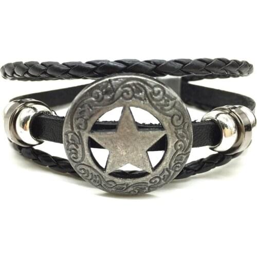 Star Punk Handmade Men Leather Bracelets Women Vintage Bangle Male Homme Jewelry Accessories