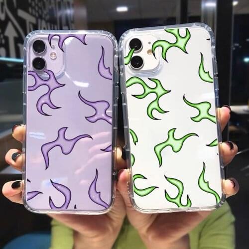 Soft SE2020 Phone Case for IPhone 6 6S 7 8 Plus X Xs XR 11 12 Mini Pro Max Shockproof Clear Green Pink Purple Flame Fire Cover