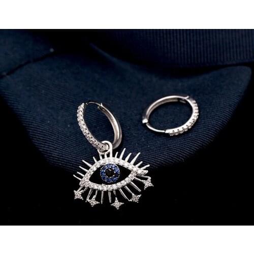 SWOUR New Fashion Jewelry Zirconia Lucky Blue Crystal Eye Design Mismatched Small Circle Round Huggie Earrings Femme S607