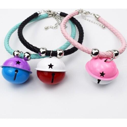 New Hand-woven Pet Collar Cartoon Big Bell Cat Dog Collar PU Rope Cat Collar Accessories Six Colors Optional Basic Collars Solid