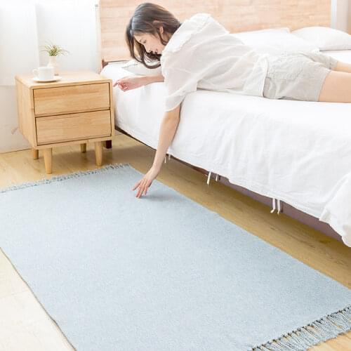 Solid Color Non-Slip Hand Woven Cotton Carpet Bedroom Bedside Rug Clothing Store Photo Background Decor Tassel Carpet Area Rugs