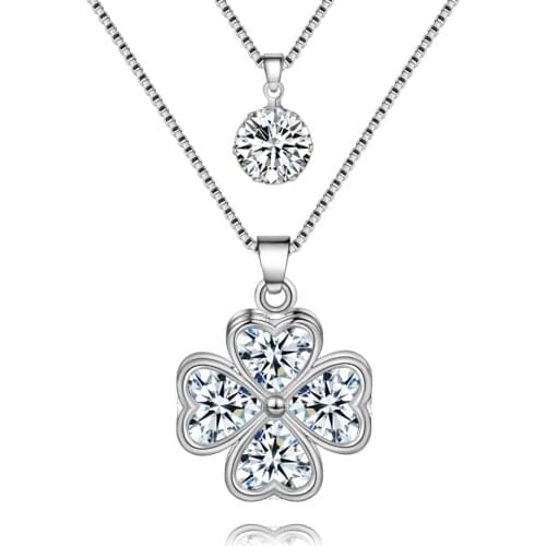 Bonsny Chain Newest Crystal Hearts Clover Necklace Women Flower leaf Nacklaces Pendants Alloy Charm Jewelry For Girl love Gift