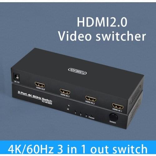 FJGEAR HDMI 2.0 Switcher 3 in 1 Out 4K 3D HD HDMI Switch for TV Box PC Switch HDMI with Remote Control EU Plug