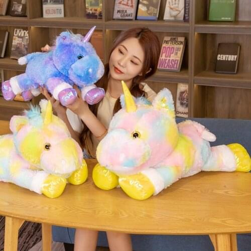 Plush Colorful Unicorn Toy Cartoon Animal Stuffed Plushie Dolls Tie Dye Style Girls Body Pillows Sleeping Mate Kawaii Soft Gifts