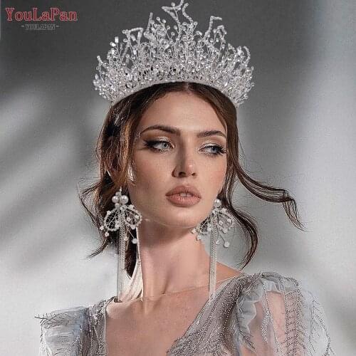 TOPQUEEN HP369 Crystal Bridal Jewelry Sets New Design Rhinestone Wedding Crown Tiaras Earring Silver Women Hair Accessories