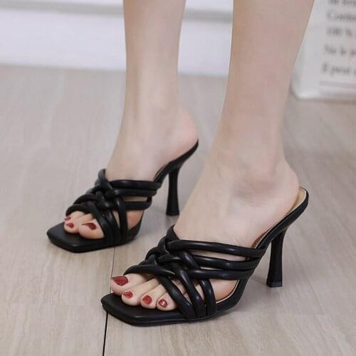 10cm Heels Slippers Women Summer Weave High Heels Sandals Outdoor Casual Women Slippers Sandals Ladies Slippers Sandales Femmes