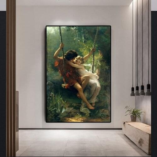 Spring Swing by Pierre Auguste Cot Famous Oil Painting Reproduction on Canvas Posters and Prints Wall picture for living room