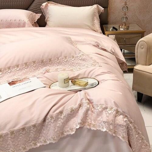 High-end Bedding Set, Pure Cotton Duvet Cover, Four-piece Set, Light Luxury Princess Style Lace Embroidered Bedding