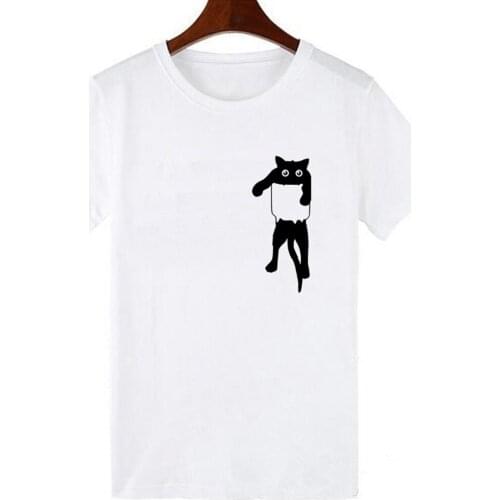 LUCKYROLL New Harajuku Kitten T Shirt Women Pocket Cat Print Short Sleeve Tops & Tees Fashion Casual T-Shirt