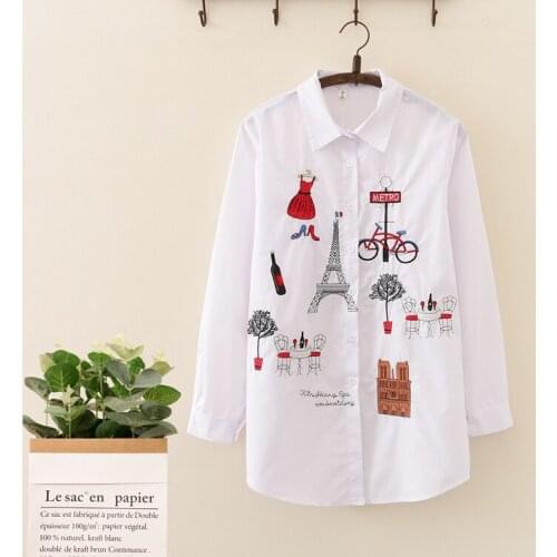 New White Women Blouse 2021 Long Sleeve Cotton Embroidery Blouse Lady Casual Button Design Turn Down Collar Female Shirt