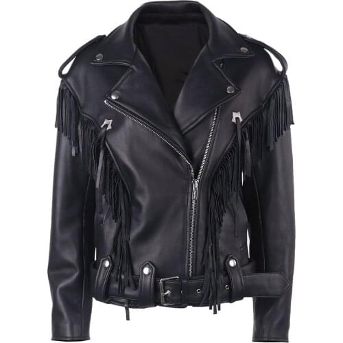 YOLOAgain Women Tessel Real Leather Jacket Real Sheepskin Oversized Motorcycle Jacket For Ladies