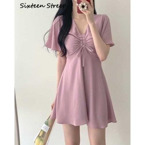 Dresses for Women Chiffon Summer Drawstring Y2k Aesthetic Korean Fashion Clothing Vestido De Mujer Vintage 2021 Casual Ladies