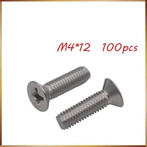 100pcs/Lot GB819 M4x12 mm M4*12 mm 304 Stainless Steel flat head cross Countersunk head screw