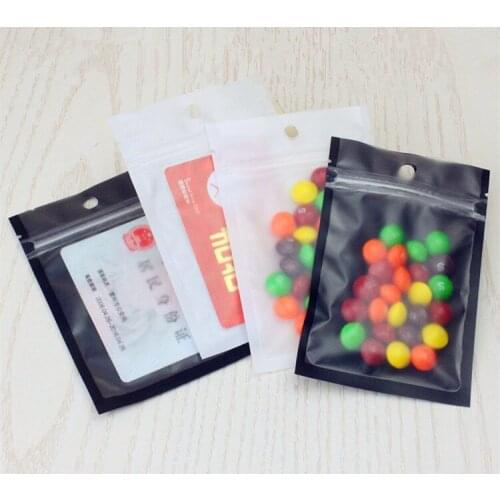 100pcs One Side Clear Plastic Bag Frosted Black/White Hanging Ziplock Bag Matt Plastic Gifts Bag For Toys USB Drive