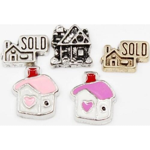 20pcs/lot Home House Apartment Villa Enamels Construction Floating Charms For Glass Lockets Memory Pendant Jewelry