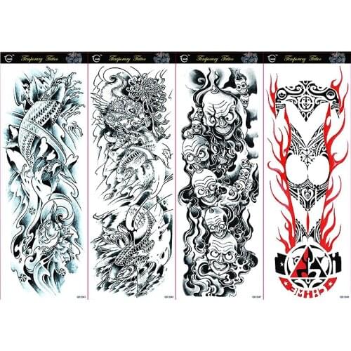 4 Piece Temporary Tattoo Sticker Black Totem Full Flower Tattoo with Arm Body Art Big Large Fake Tattoo Sticker