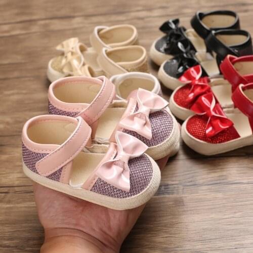 Focusnorm 0-18M Infant Newborn Girl Bow Princess Prewalker Soft-soled Baby Shoes Toddler Sandals Shoes