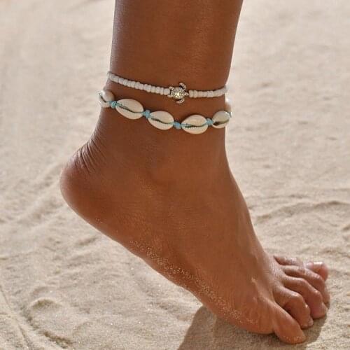 Bohemian Shell Anklets for Women Handmade Bead Woven Natural Shell Foot Jewelry Summer Beach Barefoot Bracelet ankle on Leg
