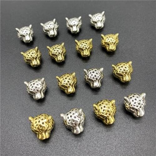 4pcs 12x12mm Alloy Beads Cap Ancient Golden Silver Charms Leopard Head Shape Pendant Charms For Jewelry Making DIY Accessories