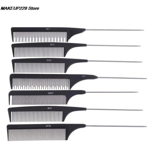Black 1Pc Metal Pin Hard Carbon Cutting Comb Heat Resistant Salon Hair Trimmer Brushes Tail Antistatic Comb