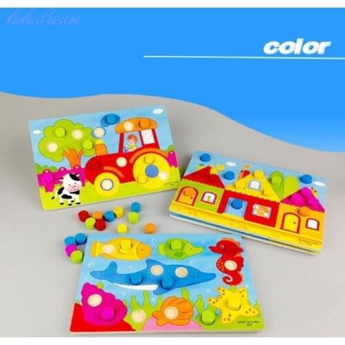 Color montessori materi Toys For Children Wooden Toy Jigsaw Early Learning Color Match Game