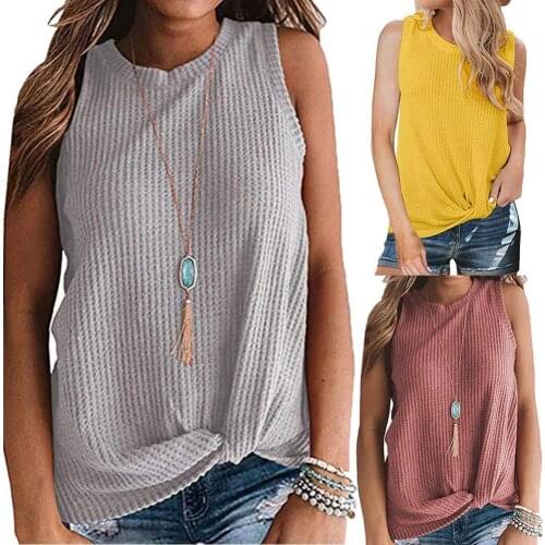 Ele-choices Fashion Women Solid Color O Neck Sleeveless Knotted Knitted T-shirt Sweater Vest