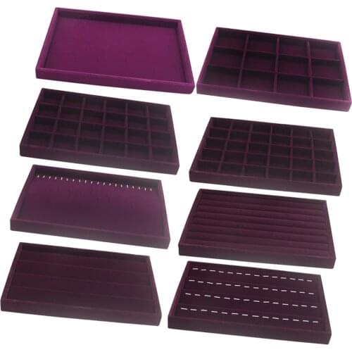 Purple Velvet Jewellery Display Tray Box for Exhibit Bracelet Ring Trinkets