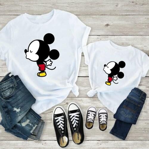 Disney T Shirt Mickey Mouse Minnie Mouse Printed Matching Family Tshirts O-neck Loose White Summer Short Sleeve Childrens Tees