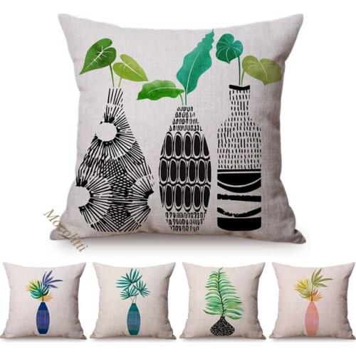 Emerald Bouquet Plant Vases Small Fresh Home Decoration Sofa Cushions Cover Tropical Greenery Leaf Linen Pillow Cases Kussenhoes