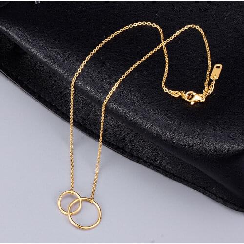 Stainless Steel Necklace for Women Double Circle Lock Pendant Necklace RoundChoker Jewelry