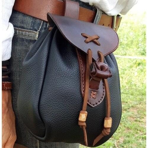 Medieval Viking Faux Leather Drawstring Coin Purse Small Pouch Hip Kidney Side Larp Bag Renaissance Festival Jewel Money Wallet