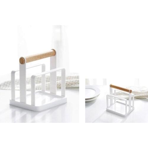 3-Slot Kitchen Chopping Board Storage with Wooden Handle Racks Wiping Chopping Knife Pot Lid Shelf Wiping Rack Cutting Boards